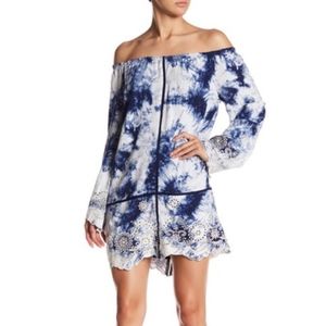 Tie-Dye Eyelet-Trim Off-The-Shoulder Dress